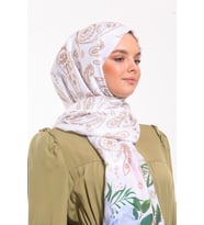 Çiçekli Desen Pavia Seri Şal Eşarp Askısı ile Birlikte 90X200 cm Beyaz Kahve-90X