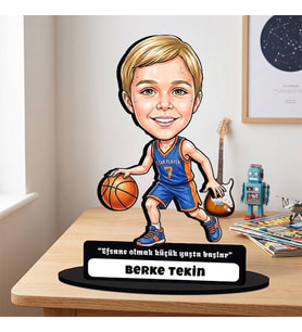 Basketbolcu Temalı Erkek Çocuğa Hediye Kişiye Özel Karikatürlü Biblo