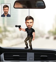 Kişiye Özel Fotoğraflı Polis 4 Tasarımlı Karikatür Araba Dikiz Ayna Süsü