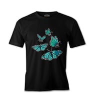 Turquoise Butterflies Siyah Erkek Tshirt