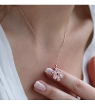 Çiçek Modeli Zirkon Taşlı Rose Gold Kaplama Gümüş Kolye