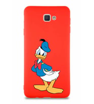 Samsung Galaxy J7 Prime Soft Premier Kapak Donald Duck-D Tasarımlı Silikon Kılıf - Kırmızı (Şeffaf)