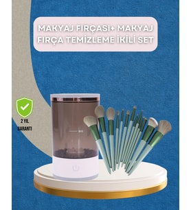 13 Parça Makyaj Fırça Seti + Otomatik Fırça Temizleyici