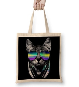 Havalı DJ Cool Kedi Bez Çanta Uzun Saplı