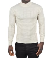 DeepSEA Erkek Bordo Slim Fit Likralı Tüylenme Yapmayan Yarım Balıkçı Çizgili Triko Yarım Boğazlı Kazak 2505503