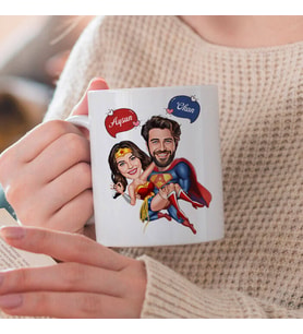 Kişiye Özel Süper Kahraman Aşıklar Karikatürlü Kupa Bardak