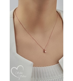 DAMLA MODEL TURUNCU TAŞLI KOLYE GOLD, GÜMÜŞ VE ROSE RENK 925 AYAR GÜMÜŞ KOLYE (Rose)