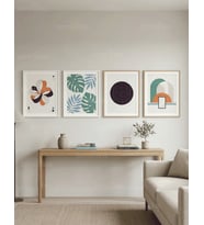 Soyut Geometrik Bitkisel Gökyüzü Modern 4’lü Ahşap Çerçeveli Tablo Seti