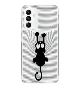 Samsung Galaxy M23  Kapak Çizgi Kedi (Siyah) Tasarımlı Şeffaf Kılıf