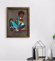 BK Home African Woman Tasarımlı Doğal Masif Ahşap Çerçeveli Tablo 45x65cm-5