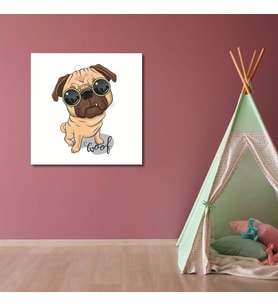 Tekli Kare Kanvas Çocuk Odası Gözlüklü Pug Köpek Tablosu