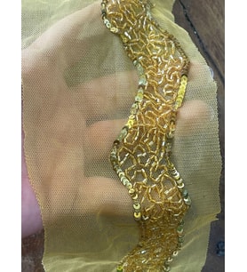4 CM EN SARI BONCUK İŞLEME SU YOLU ŞERİT GÜPÜR APLİKE DEKORATİF ŞERİT 1 METRE )