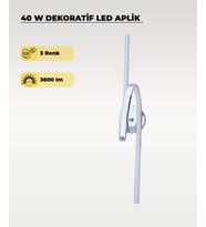 40W LED Dekoratif Aplik – 3 Renk Işık (Sarı/Beyaz/Gün Işığı) Krom Modern Duvar Aydınlatması