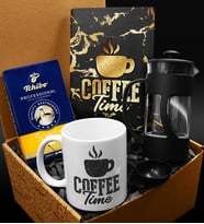 Özel Tasarım Kupa & Özel Tasarımlı Defter & French Press & 250 Gram Tchibo Special Filtre Kahve Hediye Seti