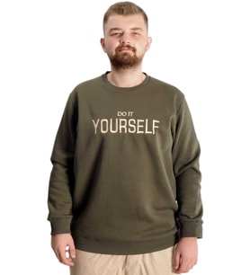 Mode XL Büyük Beden Erkek Sweat BisYaka Do İt Yourself 23168 Haki