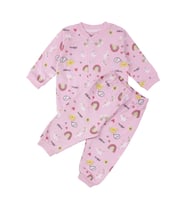 Kız Bebek Pembe Renkli Güneş Gökkuşağı Desenli Çıtçıtlı Pijama Takımı