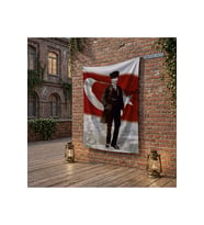 Takım Elbiseli Mustafa Kemal Atatürk Türk Bayrağı Önünde poster Bayrak Raşel Kumaş 100x150 cm ATA1