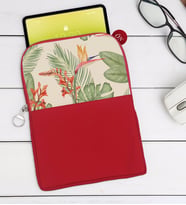 BK Gift Yapraklar Tasarımlı Taşınabilir Koruyucu Tablet Kılıfı & Organizer Çanta - Kırmızı-2