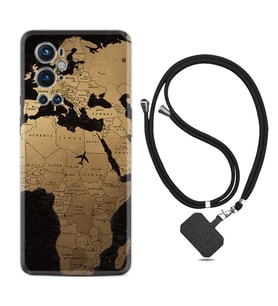 Tecno Spark 9 Pro Kılıf Silikon Boyun Askılı İpli Desenli Silikon Map Planet 1656