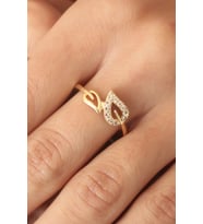 Zirkon Taşlı Gold Renk Yaprak Model Kadın Yüzük (Çok Renkli)