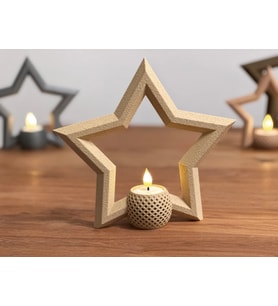 3D Baskı Yıldız Tealight Mumluk 18 cm Ayrı Mum Hazneli Dekoratif Yıldız Şamdan Yeni Yıl Masa Süsü