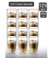 12’li Set Büyük Latte Bardağı Cappuccino Bardağı Çift Cidarlı Bardak Americano Bardağı 450 ml