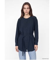 LCW Modest Lacivert Kuşaklı Dokulu Kadın Gömlek Tunik
