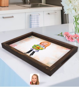 BK Gift Kişiye Özel Kadın Diyetisyen Karikatürlü Doğal Ahşap Tepsi-1