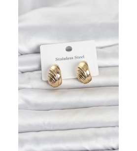 316L Çelik Gold Renk Desenli Yarım Halka Model Kadın Küpe TJ-BKP11807
