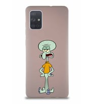 Samsung Galaxy A71 Soft Premier Kapak Squidward Dokunaç Tasarımlı Silikon Kılıf - Pudra (Şeffaf)