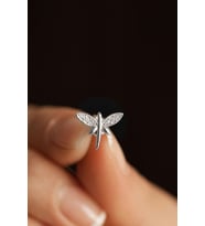 Zirkon Taşlı Rodyum Yusufcuk Minimal Çivili Gümüş Küpe