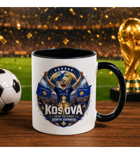 BK Gift Kosova Taraftar Temalı Dünya Futbol Kupası Tasarımlı Siyah Kupa Bardak-4