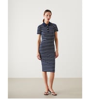 LCW Vision Lacivert Polo Yaka Çizgili Elbise