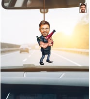 Kişiye Özel Karikatürlü Erkek Kuaför Ahşap Araba Dikiz Ayna Süsü