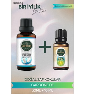 Beyaz Sabun 30 ML + Relax 10 ML ( Oda Kokusu Aroma Terapi Buhurdanlık / Difüzör Yağı ) Set 2 Adet