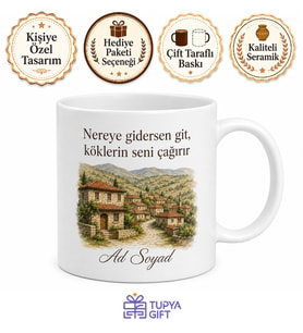 Memleket Temalı Hediyelik Beyaz Kupa Bardak - Özel Tasarım Anı Hediyesi