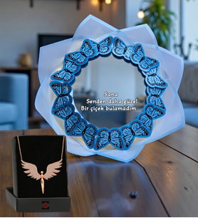 Led Işıklı Aynalı Mavi Kelebek Buketi Sana Senden Daha Güzel Bir Çiçek Bulamadım Ayna Buket Gold Melek Kolye
