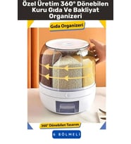 Yüksek Kaliteli Ergonomik Pratik 360° Döner 6 X 1 Lt Kapasiteli Mutfak Kuru Gıda Bakliyat Organizeri