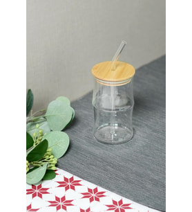 Bambu Kapaklı Cam Pipetli 330 ml Borosilikat Bardak