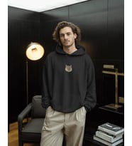 Ortadan Logolu Kedili Unisex Hoodie %100 Pamuk (Siyah)