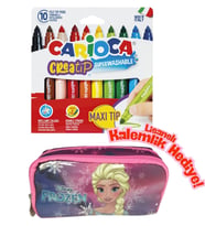 Lisanslı Frozen Kalemlik HEDİYELİ - Carioca Creatip 10 Renk Yıkanabilir Keçeli Kalem Büyük Boy (Pembe - Beyaz - Krem)