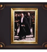 Altın Varaklı Çerçeveli Paspartulu Atatürk Tablo z5119 (Gold)