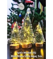 3’lü Mini Masa Üstü Yılbaşı Ağacı Seti (15 cm – 10 cm – 8 cm) Dekoratif LED Işıklı Çam Ağaçları