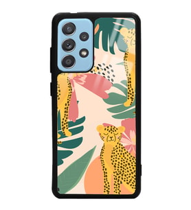 Samsung A52 Uyumlu Çiçekli Leopar Tasarımlı Glossy Telefon Kılıfı
