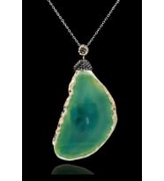 Sertifikalı Zirkon Taşlı Plaka Yeşil Akik Taşı Kolye (Çok Renkli)