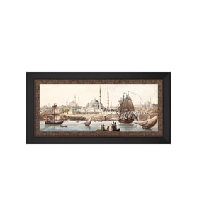 Eski İstanbul Yeni Camii Motifli Kanvas Tablo 50 x 70 cm Siyah Çerçeve