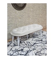 Ufo Oturak Bench - Beyaz Boyalı Telli Ayak - Oturak - Bench - Puf - Yatak Ucu Pufu Krem Renk 100 x 50 Boyut/Ebat (Çok Renkli)