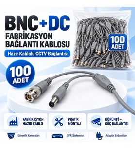 100 Adet Fabrikasyon BNC + DC Power Jack Kablolu CCTV Güvenlik Kamera Görüntü ve Güç Bağlantı Kablosu