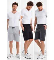 Regular Fit Yanları Cepli Rahat Kesim 3'Lü Erkek Şort (GRI-ANTRASIT)