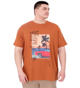 Mode XL Büyük Beden Erkek Baskılı T-Shirt Palm Dream U25026 Tarçın